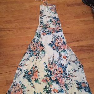 Zara Trafaluc white floral racerback maxi dress